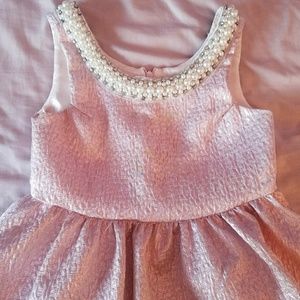 Girls pearl diamond neck line dress